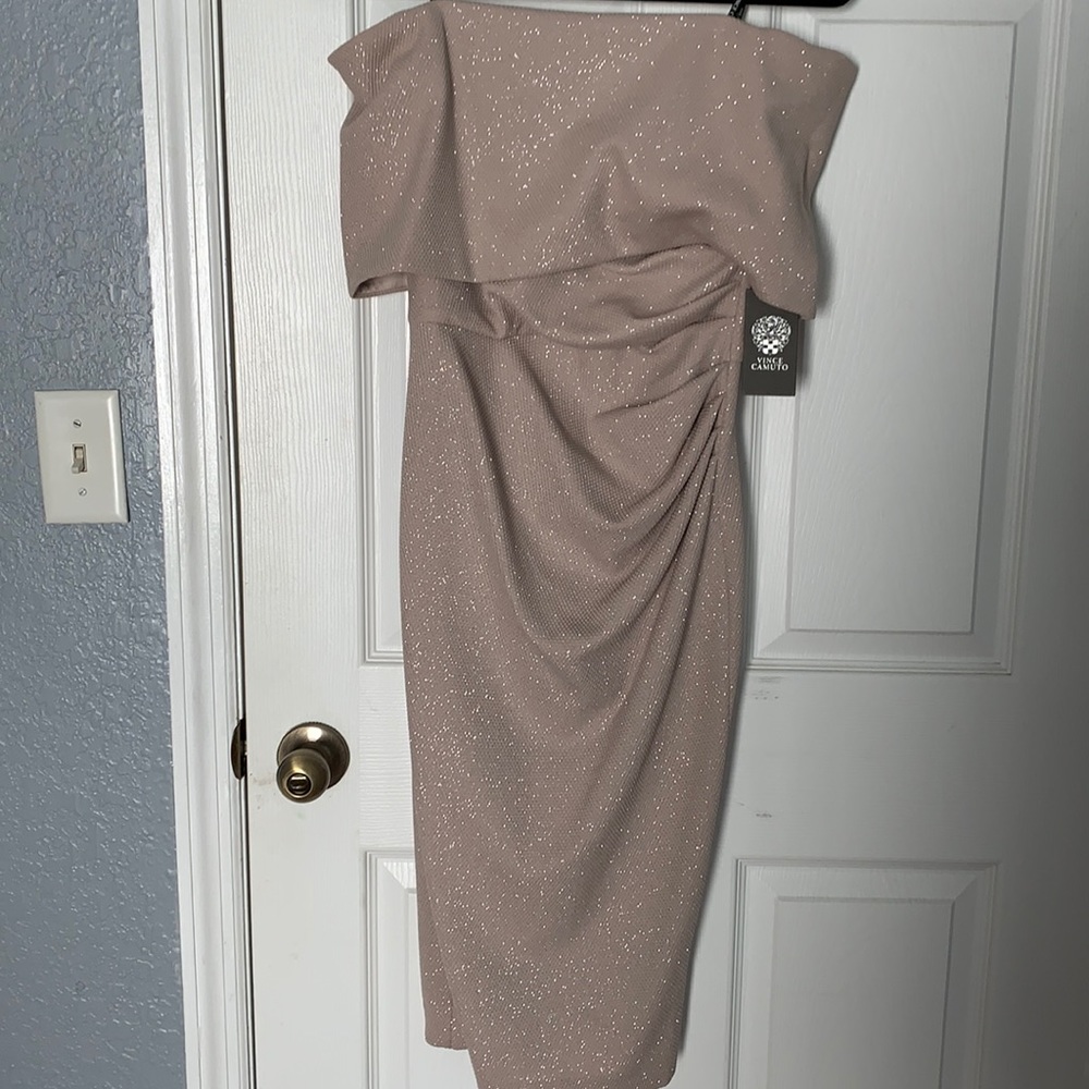 Off shoulder medi dress with hint of sparkle